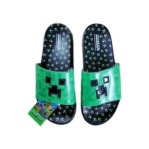 NWT Minecraft Youth Boys Slip On Slide Sandal Black & Green Size 4-5